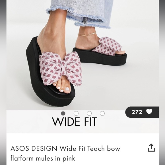 ASOS Design Wide Fit Thick Platform Bow Tie Slides Sandals - Picture 3 of 11